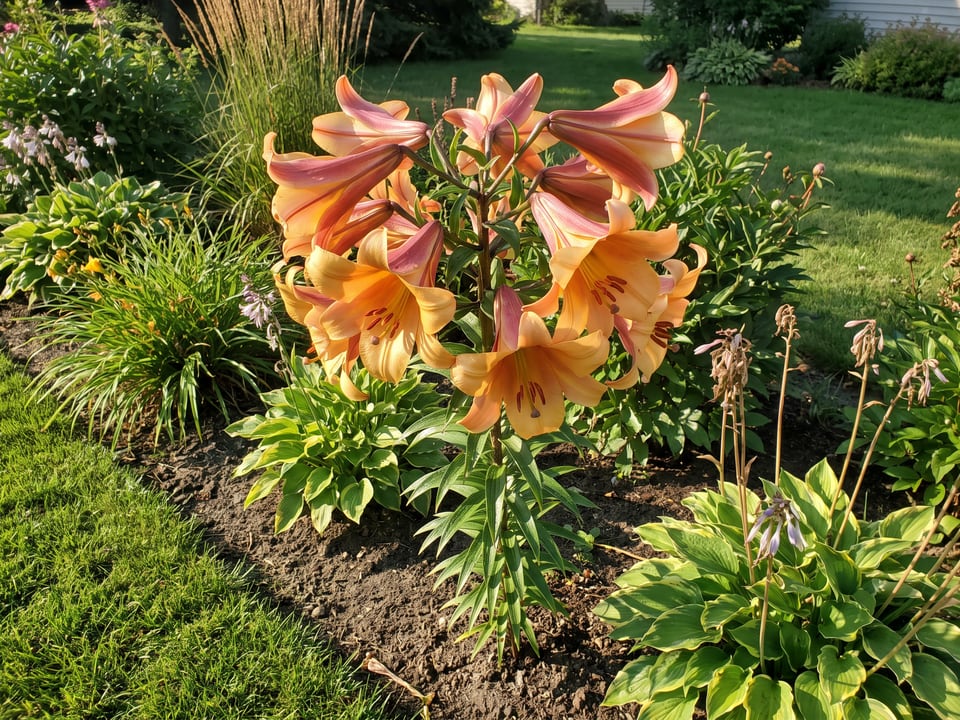 African Queen lily plants in bloom in a garden