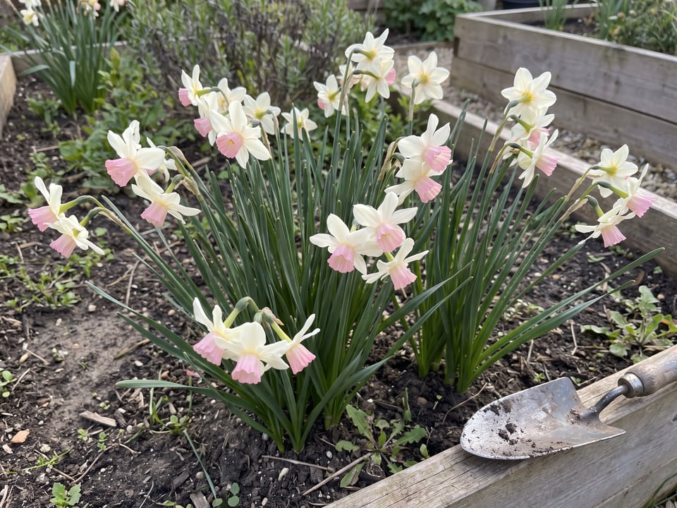 Bell Song daffodil plants in bloom in a garden