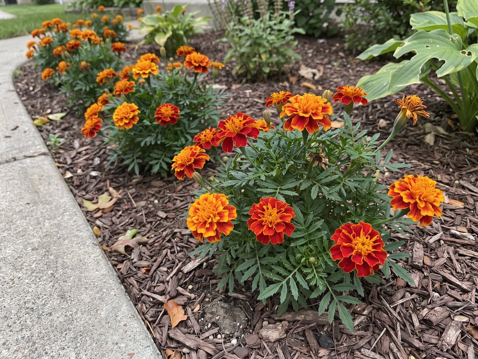 Bonanza marigold plants in bloom in a garden