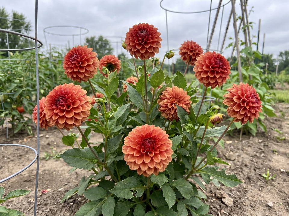Brown Sugar dahlia plants in bloom in a garden