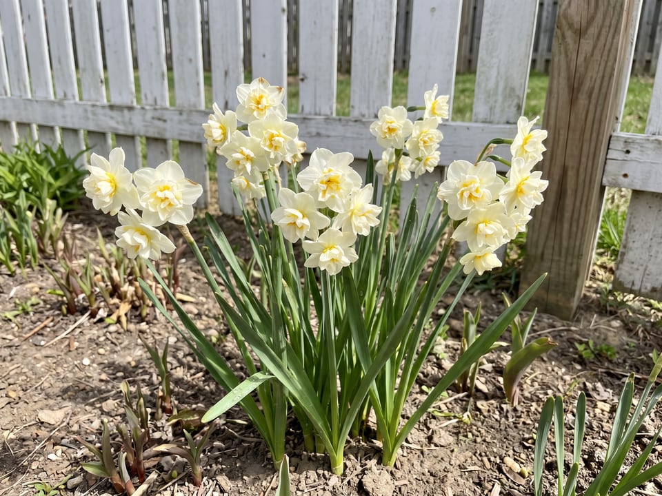 Cheerfulness daffodil plants in bloom in a garden