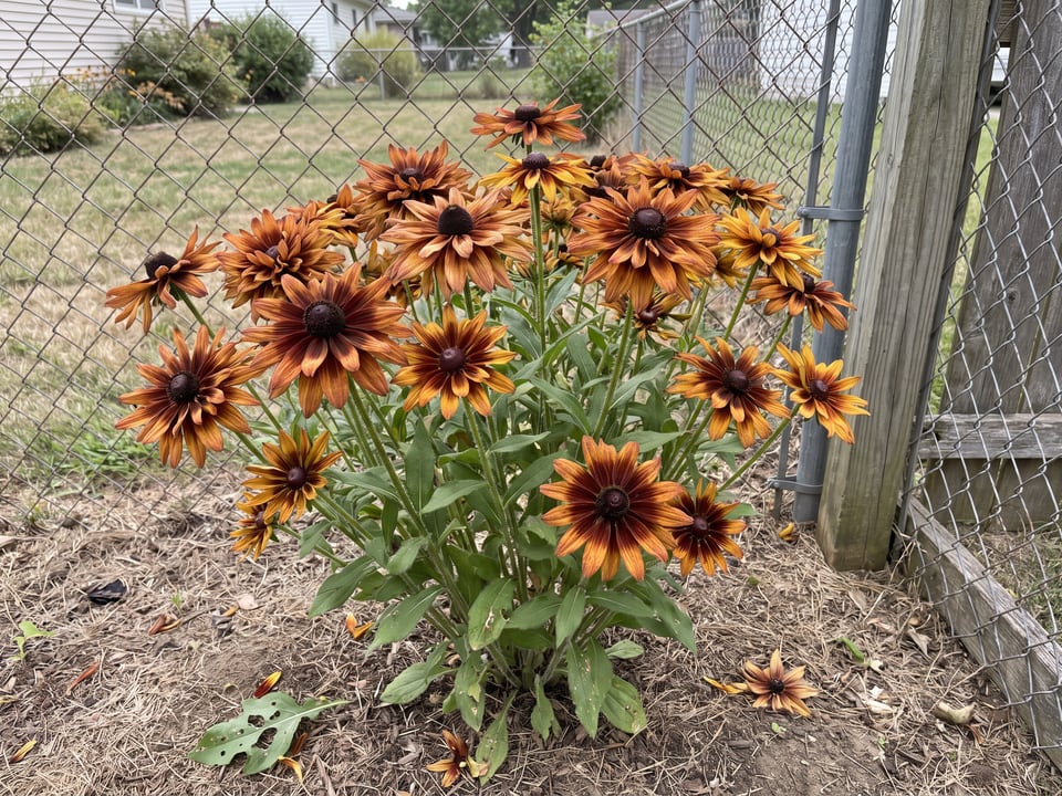 Cherokee Sunset black-eyed Susan plants in bloom in a garden