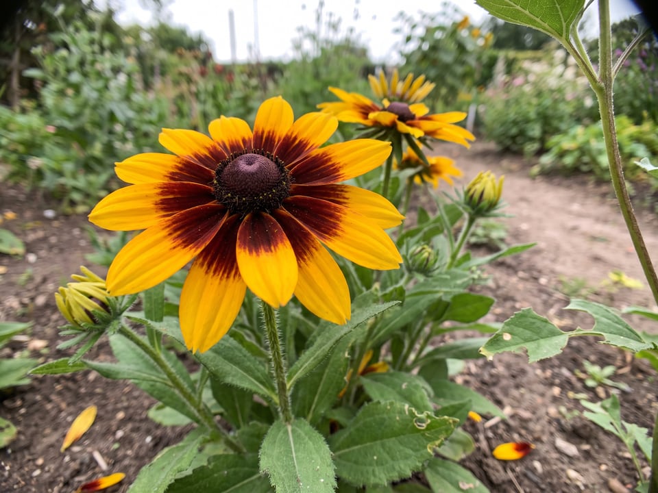 A Denver Daisy black-eyed Susan flower up close on the plant