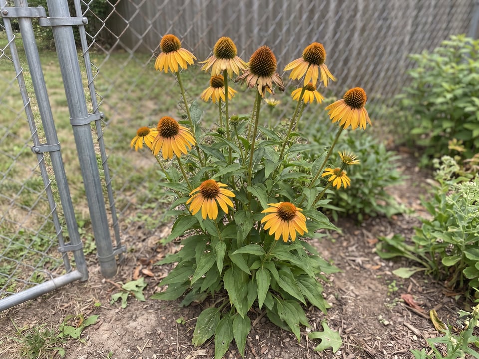 Echinacea paradoxa coneflower plants in bloom in a garden