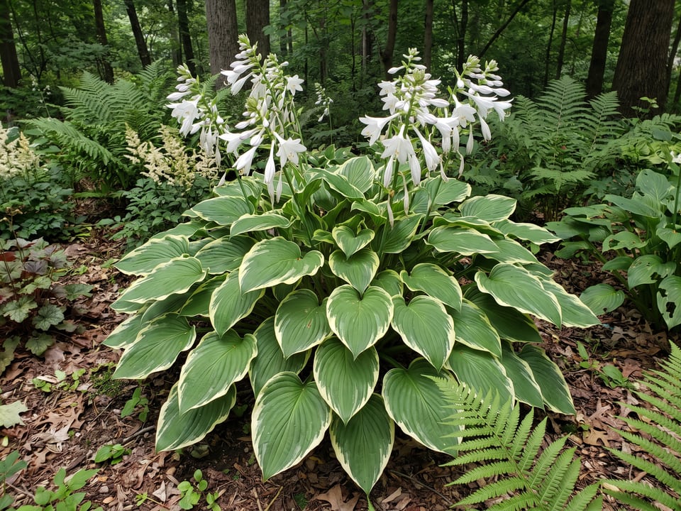 A Fragrant Bouquet hosta clump growing in a shade garden