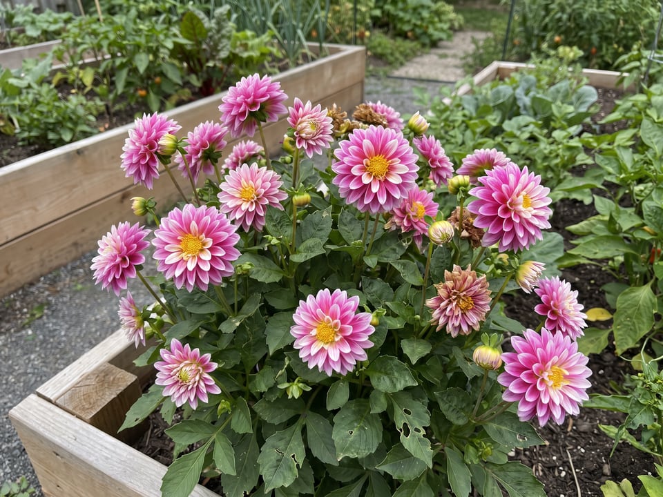 Gallery Rembrandt dahlia plants in bloom in a garden