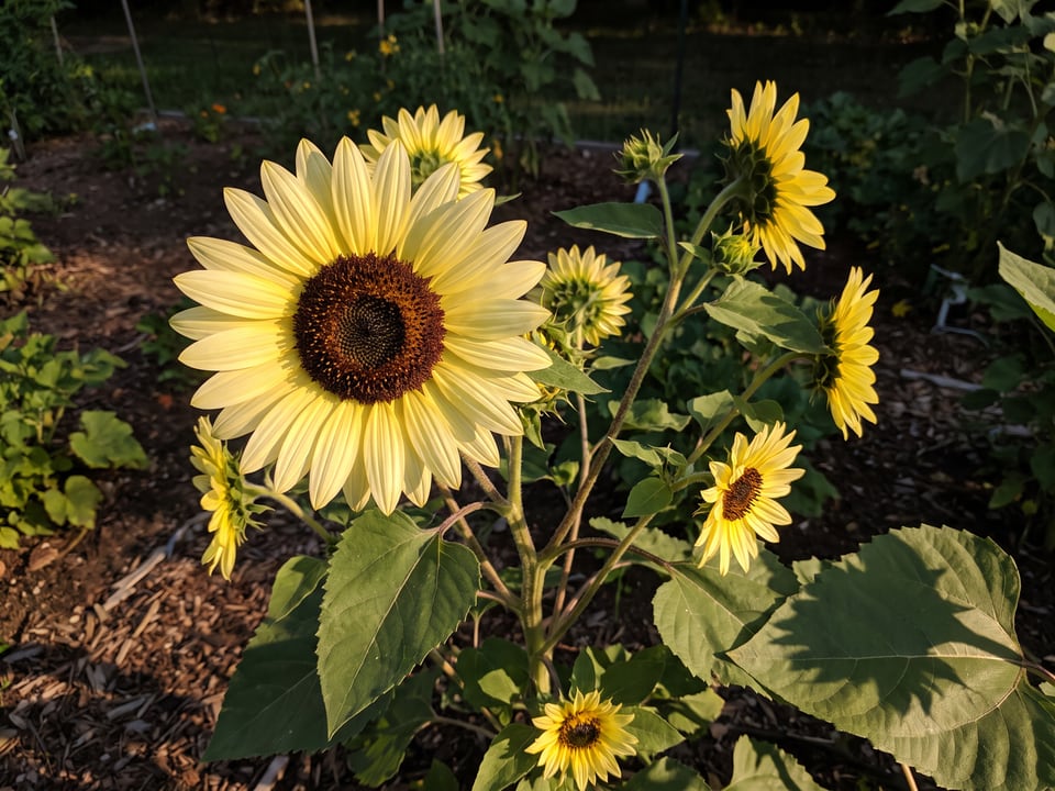 A Giant Primrose sunflower flower up close on the plant