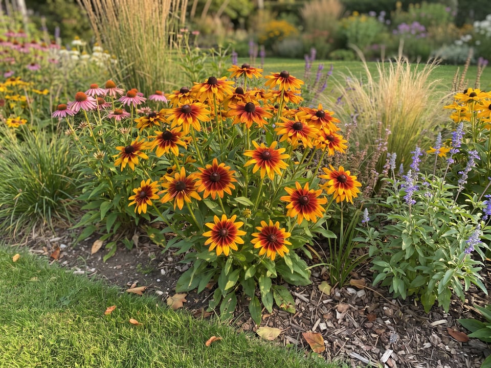 Gloriosa Daisy black-eyed Susan plants in bloom in a garden