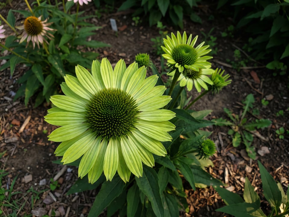 A Green Jewel coneflower flower up close on the plant