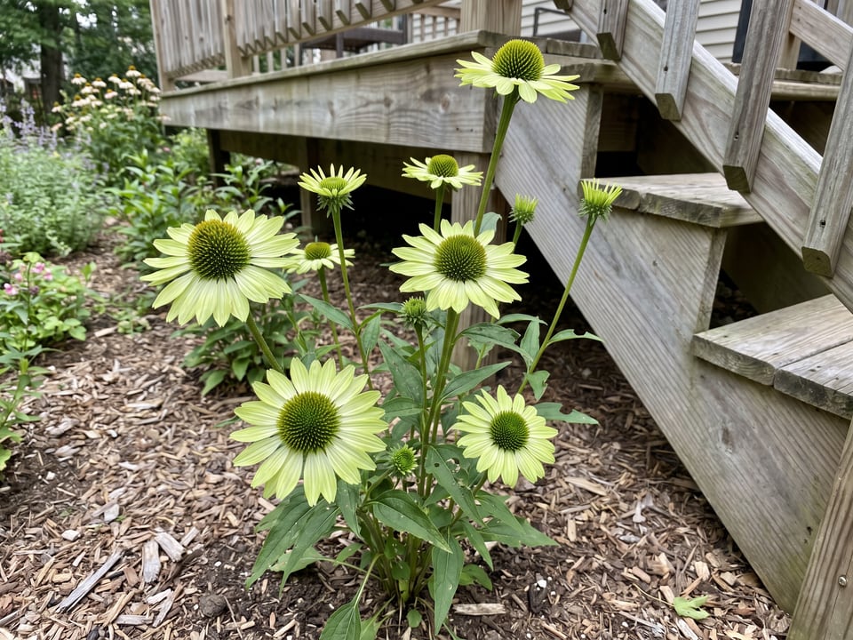 Green Jewel coneflower plants in bloom in a garden