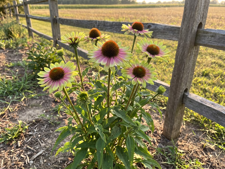Green Twister coneflower plants in bloom in a garden