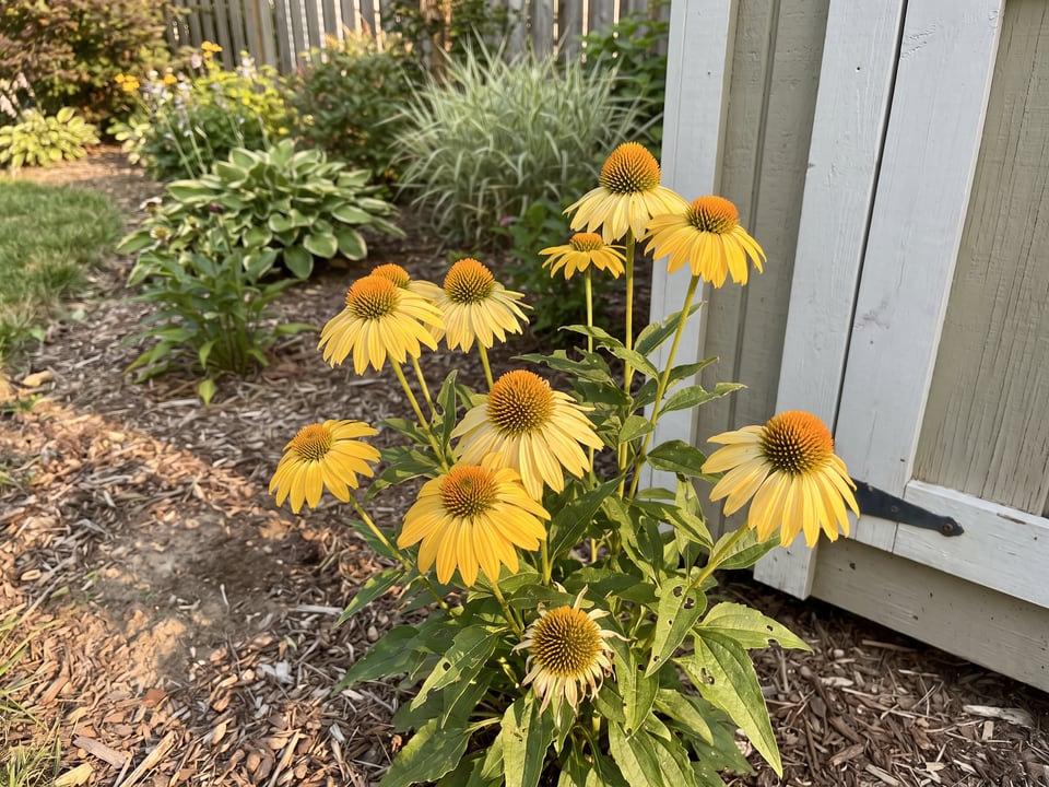 Harvest Moon coneflower plants in bloom in a garden