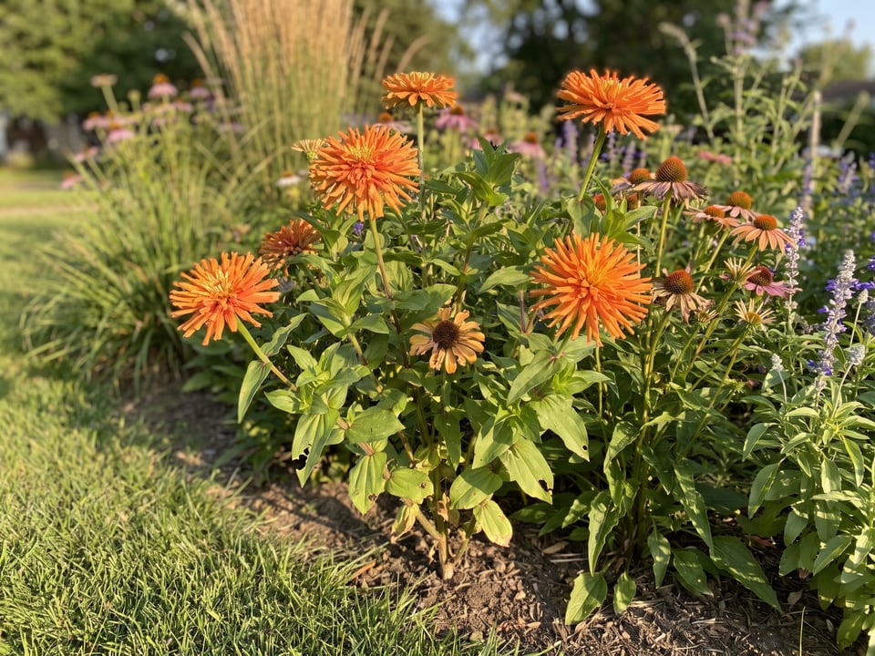 Inca zinnia plants in bloom in a garden