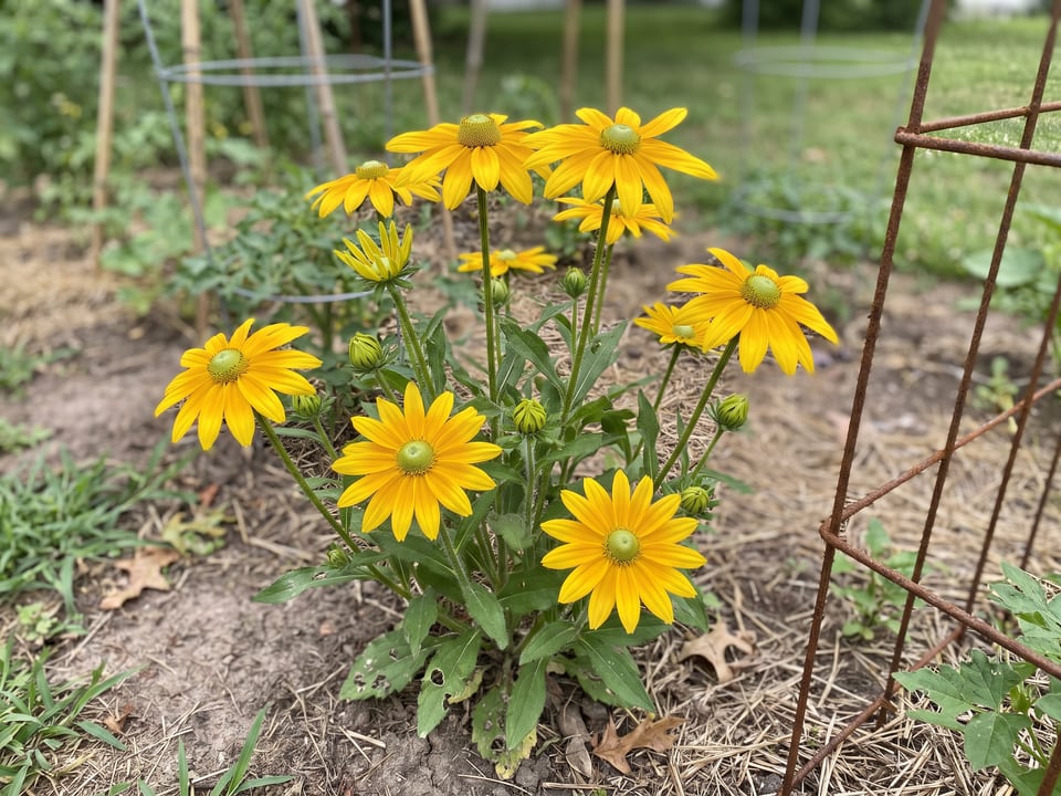Irish Spring black-eyed Susan plants in bloom in a garden