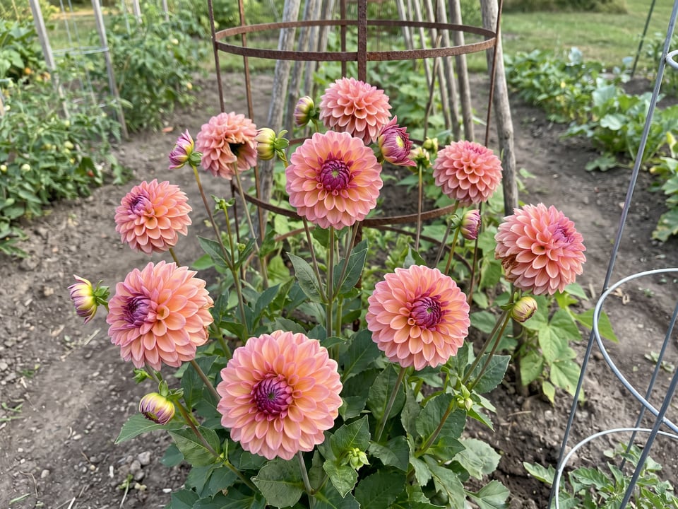 Jowey Winnie dahlia plants in bloom in a garden