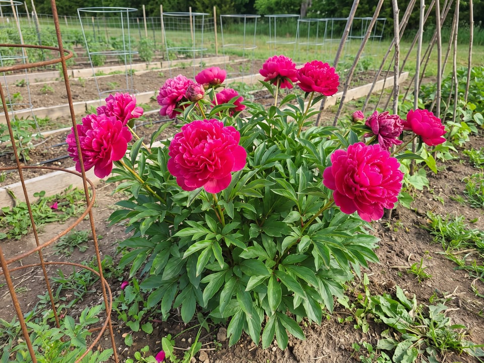 Kansas peony plants in bloom in a garden