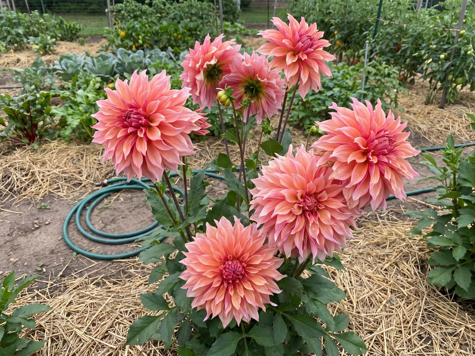 Labyrinth dahlia plants in bloom in a garden