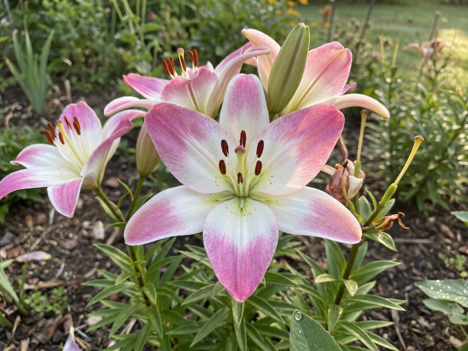 A Lollypop lily flower up close on the plant