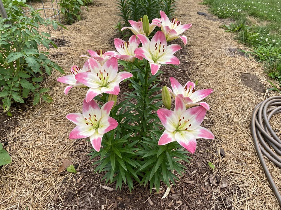 Lollypop lily plants in bloom in a garden