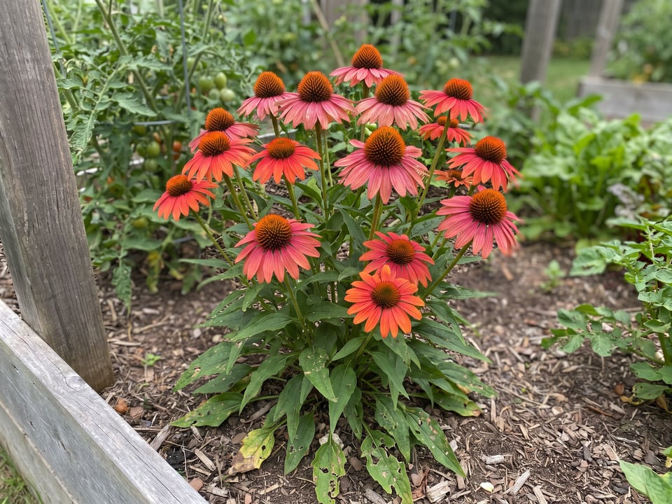 Mama Mia coneflower plants in bloom in a garden