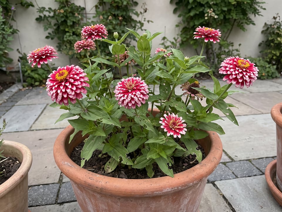 Mazurkia zinnia plants in bloom in a garden