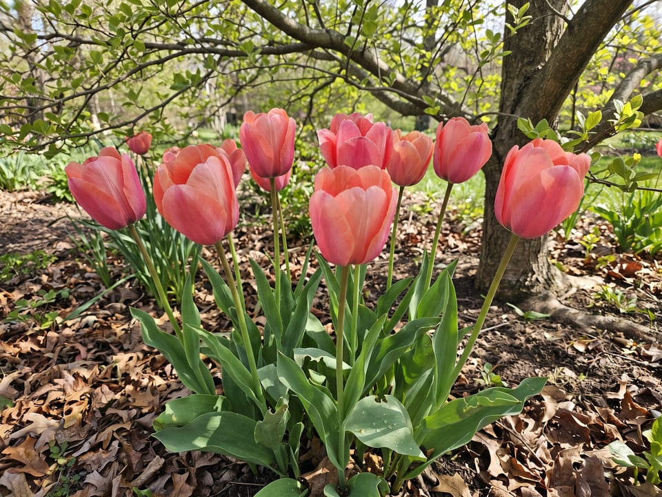 Menton tulip plants in bloom in a garden