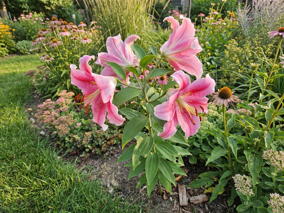 Mona Lisa lily plants in bloom in a garden
