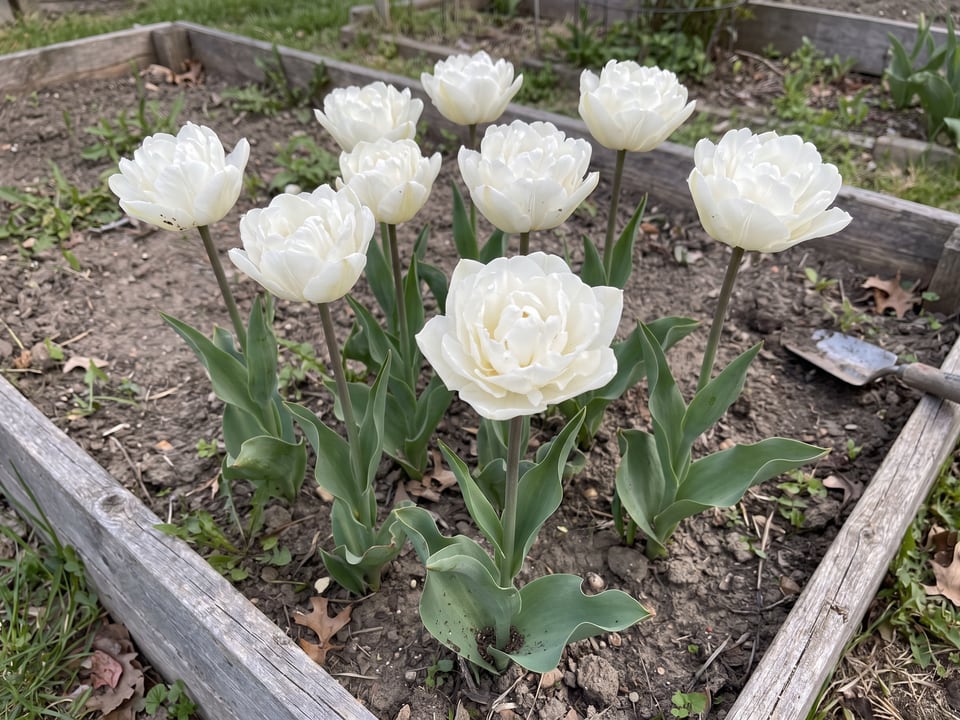Mount Tacoma tulip plants in bloom in a garden