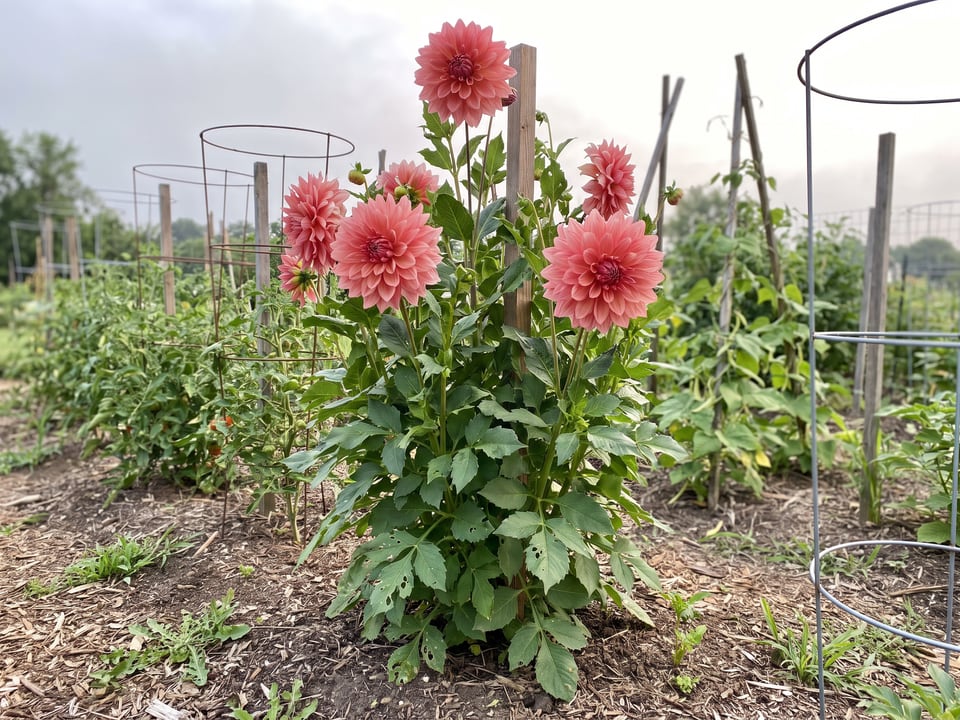 Otto's Thrill dahlia plants in bloom in a garden