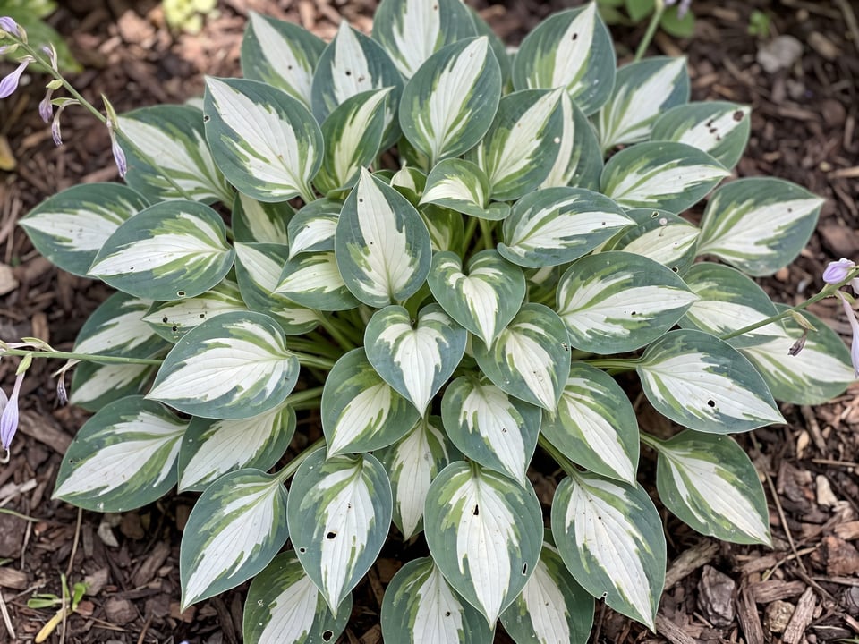 Leaves of Pandora's Box hosta up close