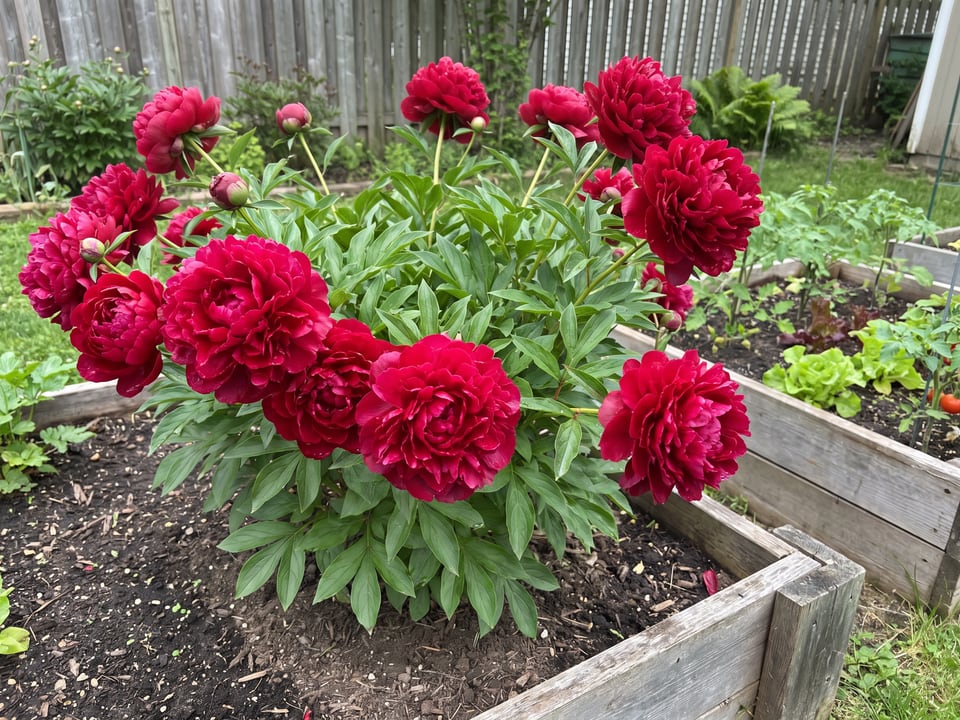 Paul M. Wild peony plants in bloom in a garden