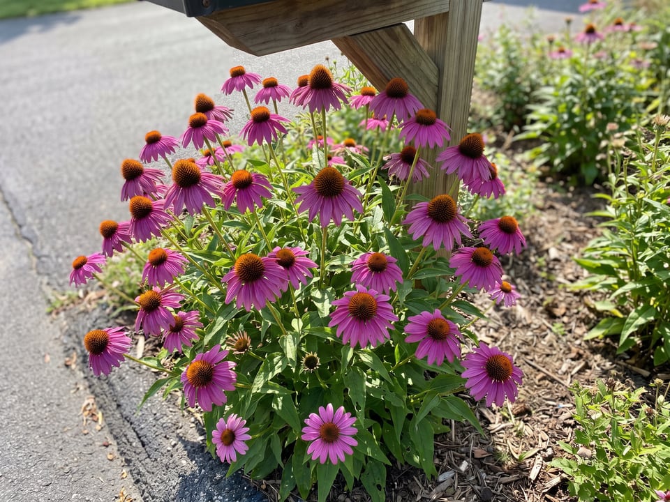 PowWow Wild Berry coneflower plants in bloom in a garden