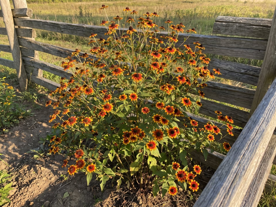 Prairie Glow black-eyed Susan plants in bloom in a garden