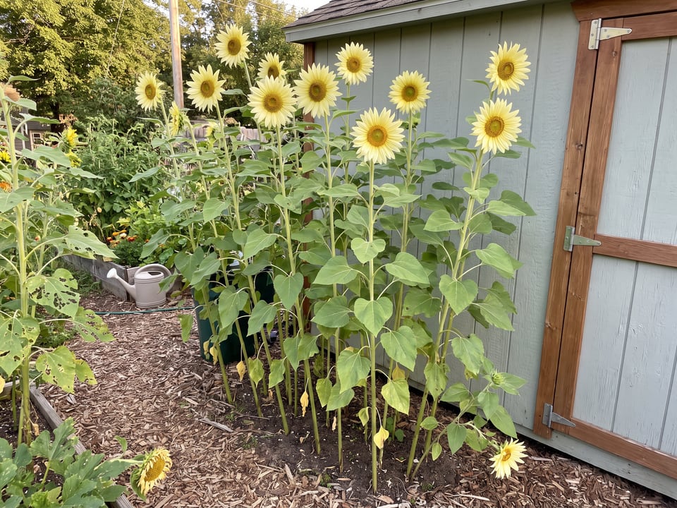ProCut Lemon Lite sunflower plants in bloom in a garden