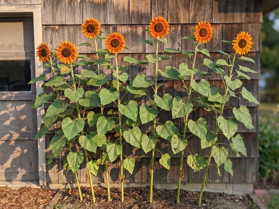 ProCut Orange DMR sunflower plants in bloom in a garden