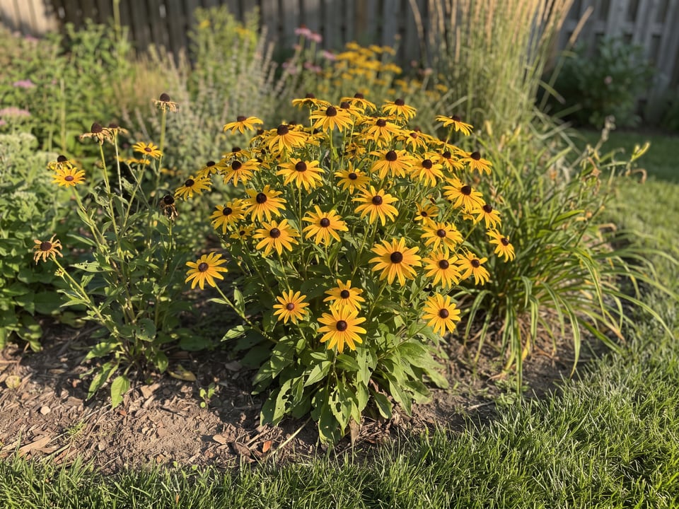 Rudbeckia missouriensis black-eyed Susan plants in bloom in a garden