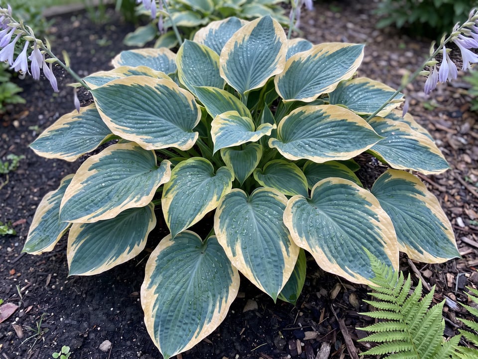 Leaves of Sagae hosta up close