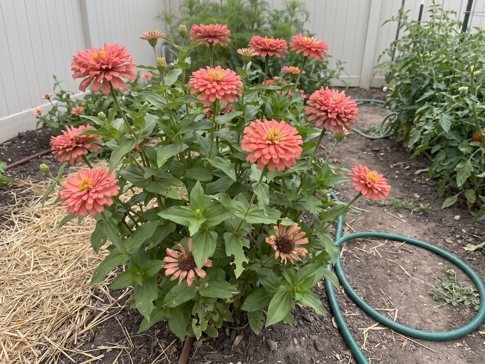 Senora zinnia plants in bloom in a garden