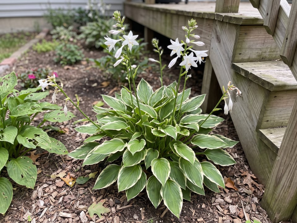 A So Sweet hosta clump growing in a shade garden