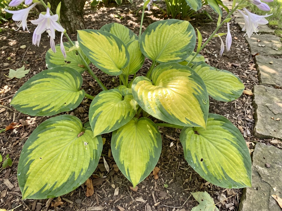 Leaves of Stained Glass hosta up close