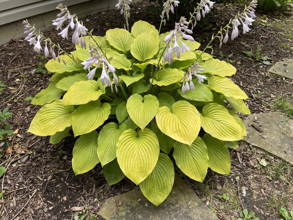 A Sum and Substance hosta clump growing in a shade garden