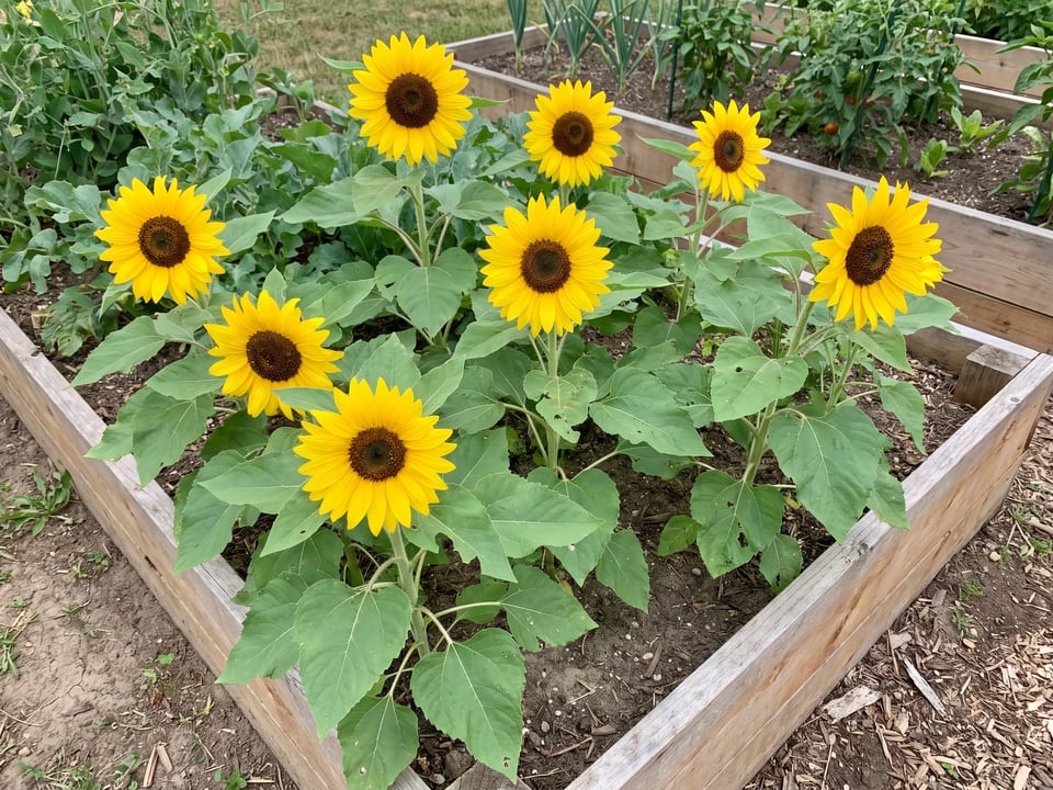 Sunspot sunflower plants in bloom in a garden