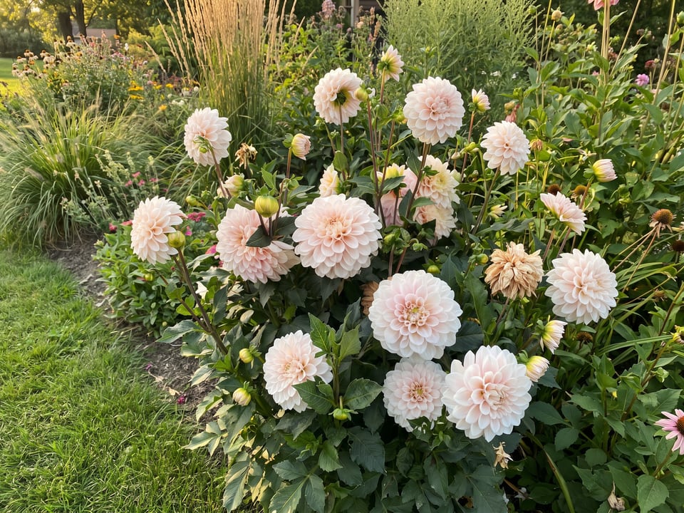 Sweet Nathalie dahlia plants in bloom in a garden