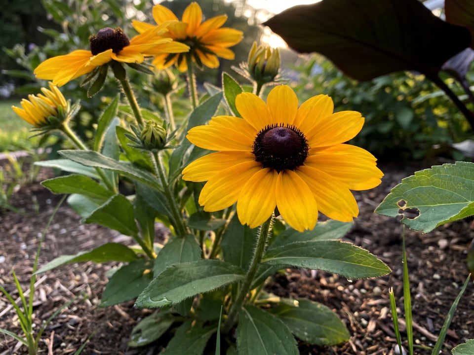 A Tiger Eye Gold black-eyed Susan flower up close on the plant