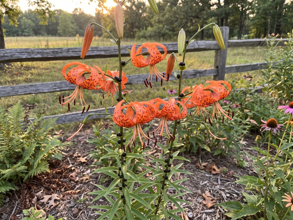 Tiger lily lily plants in bloom in a garden