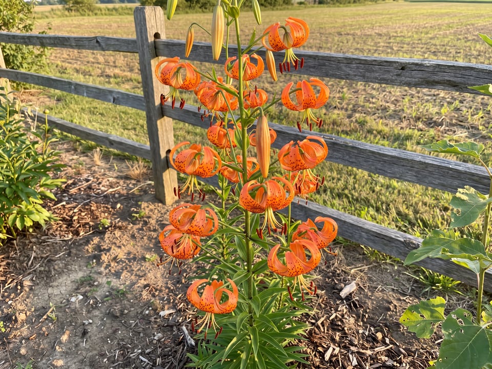 Turk's cap lily lily plants in bloom in a garden