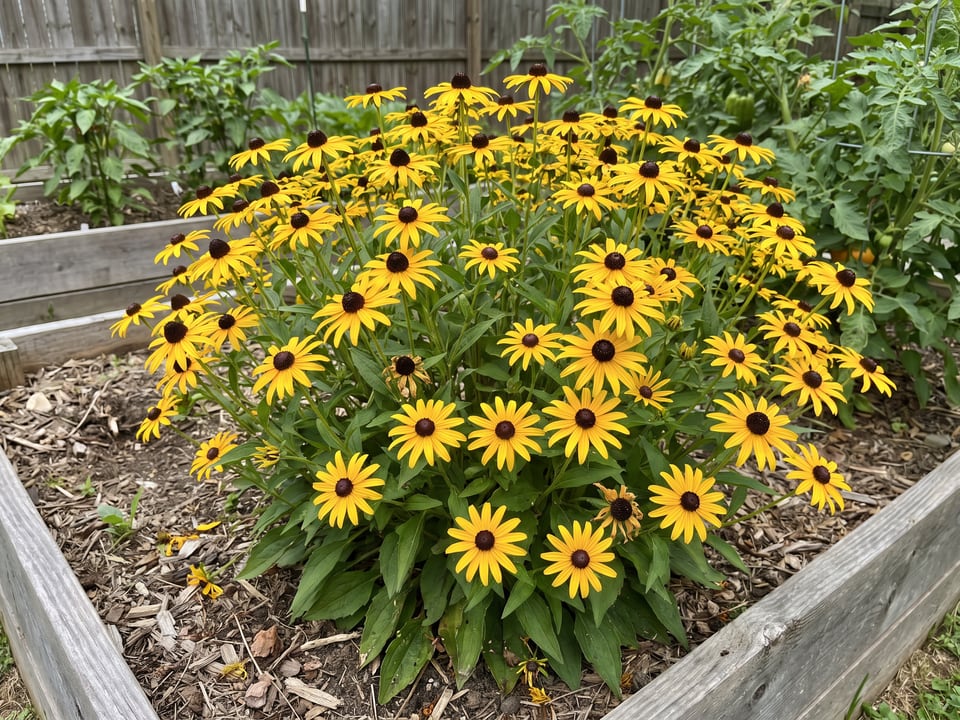 Viette's Little Suzy black-eyed Susan plants in bloom in a garden
