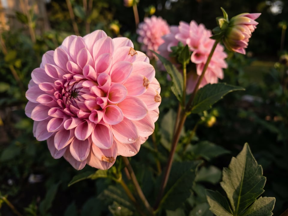 A Wizard of Oz dahlia flower up close on the plant